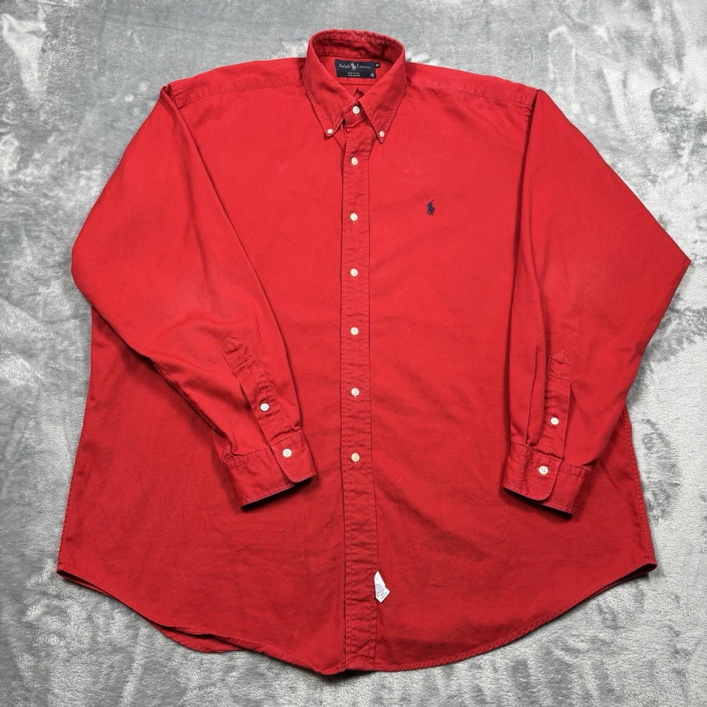 Vintage Polo Ralph Lauren Men's XL Red Button Down Shirt Made In USA